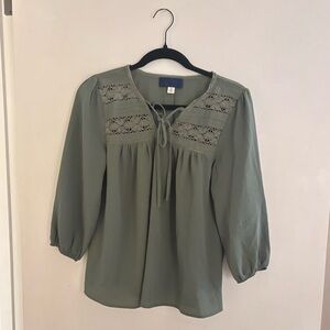 Blue Rain Elegant Green Lace Detail Women's Top